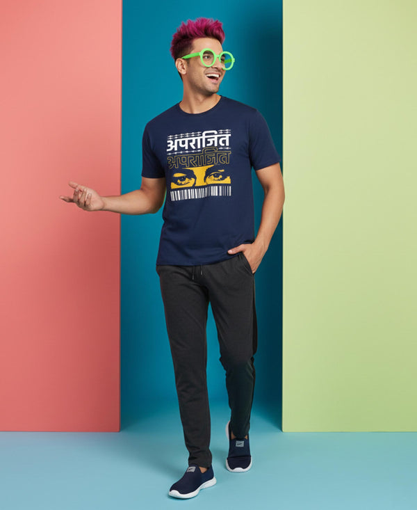 T.T. Men’s Printed Cotton Blend | Graphic Round Neck T-Shirt & Slim Fit Track Pants | Casual Co-ord Set for Men