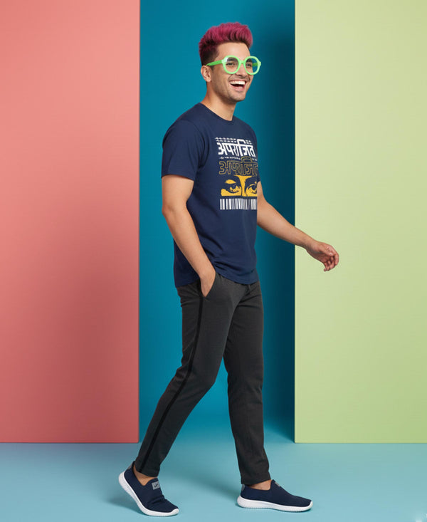 T.T. Men’s Printed Cotton Blend | Graphic Round Neck T-Shirt & Slim Fit Track Pants | Casual Co-ord Set for Men