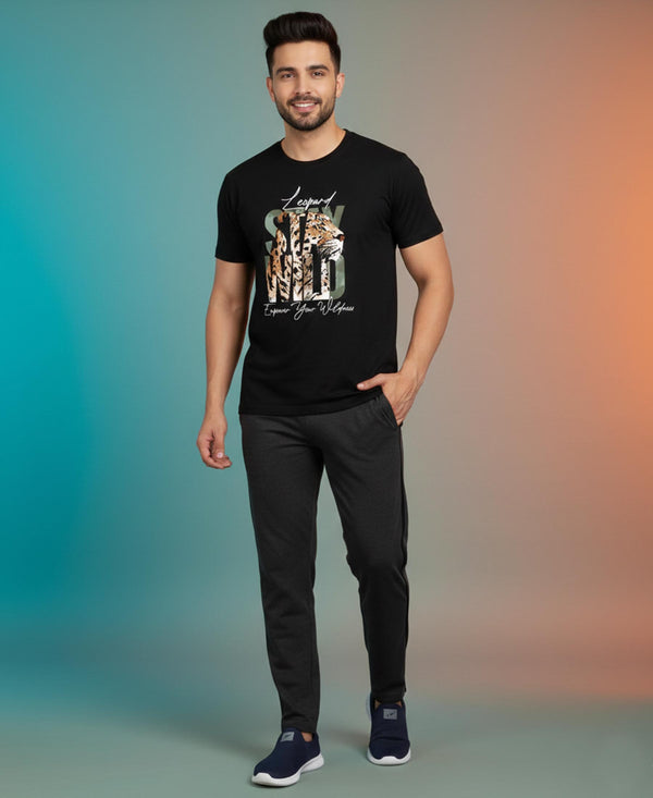 T.T. Men’s Printed Cotton Blend | Graphic Round Neck T-Shirt & Slim Fit Track Pants | Casual Co-ord Set for Men
