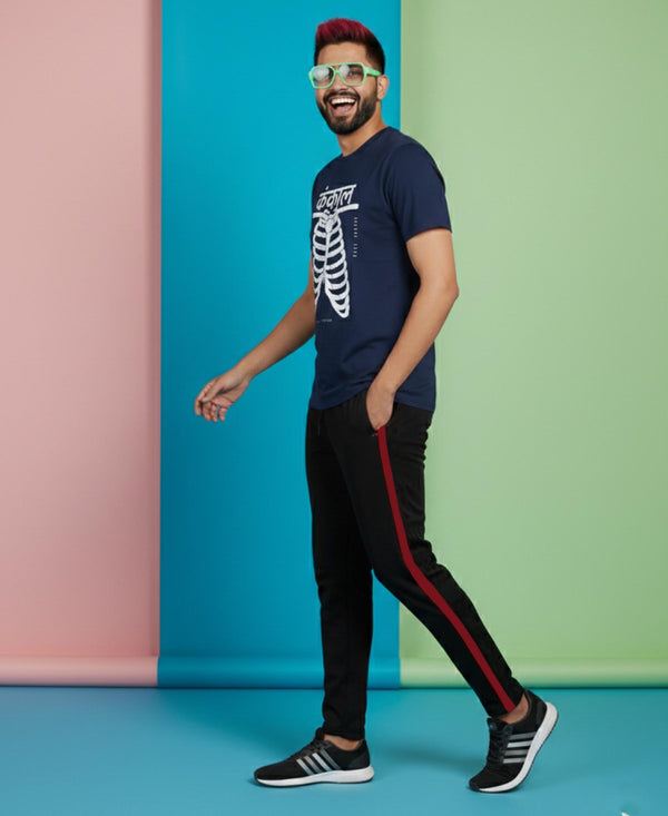 T.T. Men’s Printed Cotton Blend | Graphic Round Neck T-Shirt & Slim Fit Track Pants | Casual Co-ord Set for Men