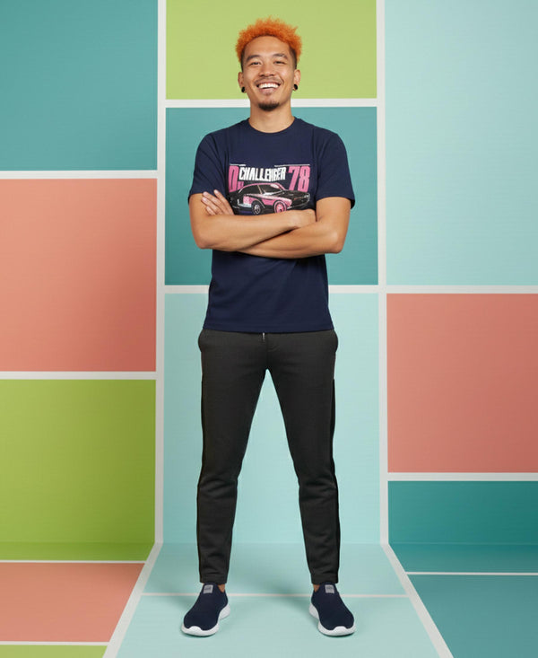 T.T. Men’s Printed Cotton Blend | Graphic Round Neck T-Shirt & Slim Fit Track Pants | Casual Co-ord Set for Men