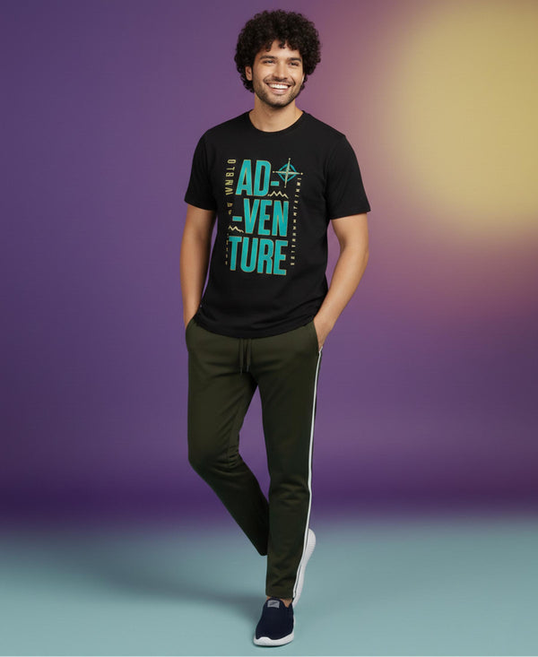 T.T. Men’s Printed Cotton Blend | Graphic Round Neck T-Shirt & Slim Fit Track Pants | Casual Co-ord Set for Men