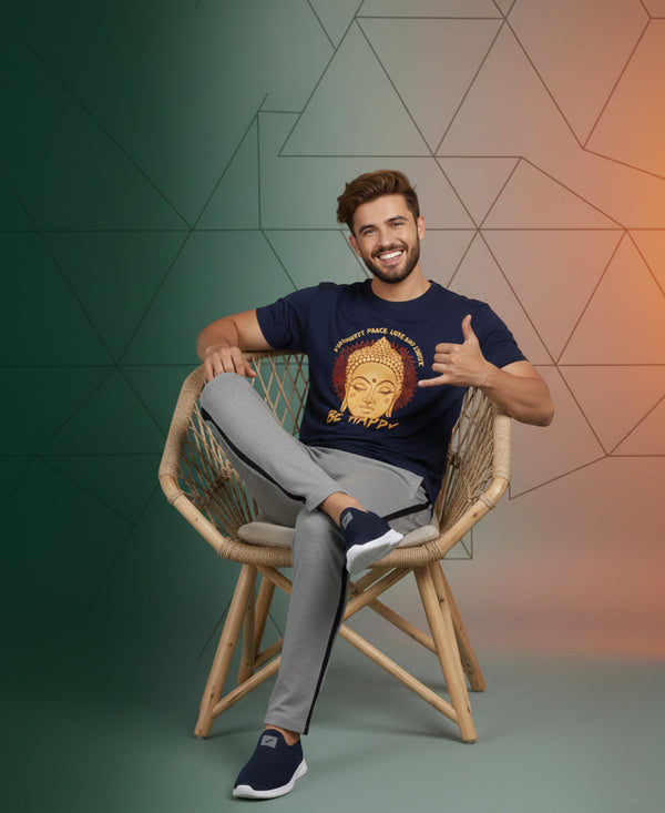 T.T. Men’s Printed Cotton Blend | Graphic Round Neck T-Shirt & Slim Fit Track Pants | Casual Co-ord Set for Men