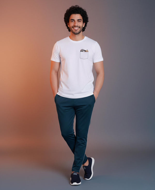 T.T. Men’s Printed Cotton Blend | Graphic Round Neck T-Shirt & Slim Fit Track Pants | Casual Co-ord Set for Men