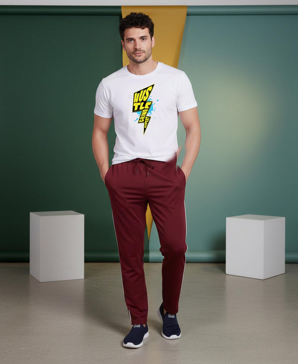 T.T. Men’s Printed Cotton Blend | Graphic Round Neck T-Shirt & Slim Fit Track Pants | Casual Co-ord Set for Men