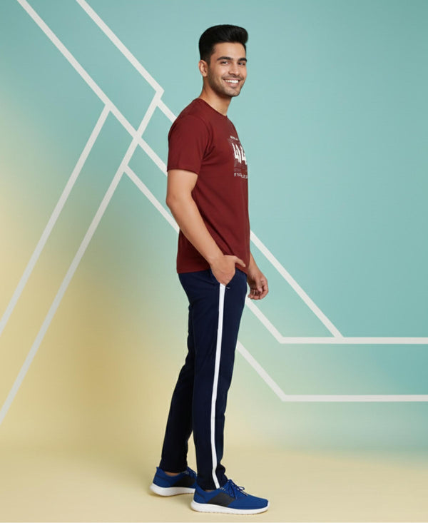 T.T. Men’s Printed Cotton Blend | Graphic Round Neck T-Shirt & Slim Fit Track Pants | Casual Co-ord Set for Men