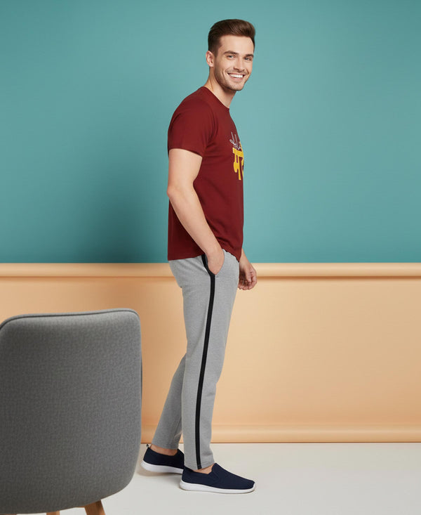 T.T. Men’s Printed Cotton Blend | Graphic Round Neck T-Shirt & Slim Fit Track Pants | Casual Co-ord Set for Men