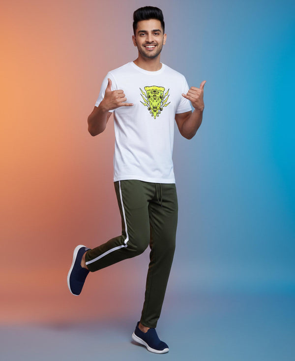 T.T. Men’s Printed Cotton Blend | Graphic Round Neck T-Shirt & Slim Fit Track Pants | Casual Co-ord Set for Men