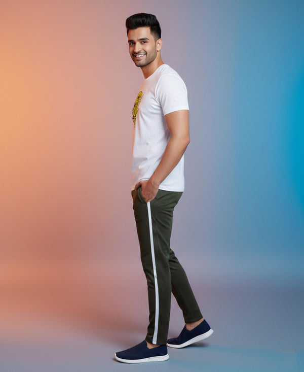 T.T. Men’s Printed Cotton Blend | Graphic Round Neck T-Shirt & Slim Fit Track Pants | Casual Co-ord Set for Men