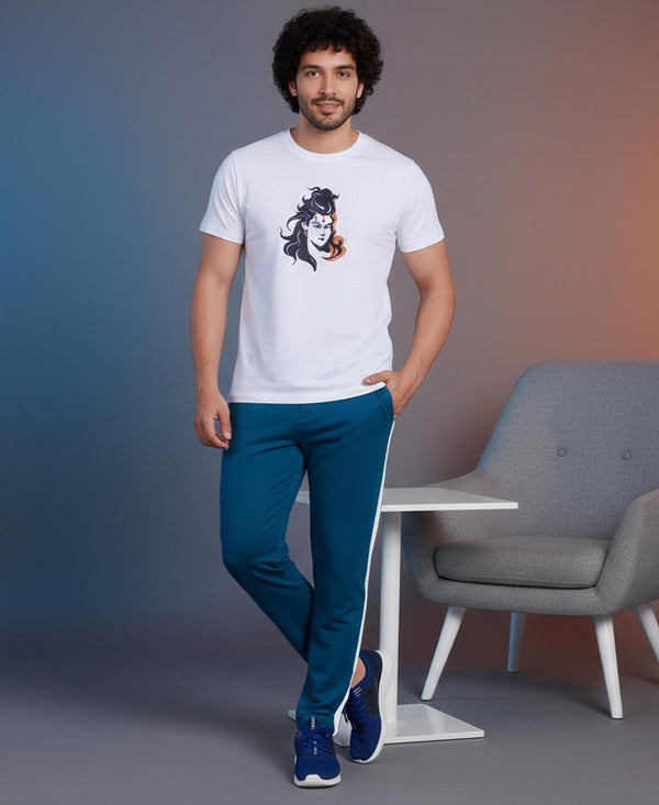 T.T. Men’s Printed Cotton Blend | Graphic Round Neck T-Shirt & Slim Fit Track Pants | Casual Co-ord Set for Men