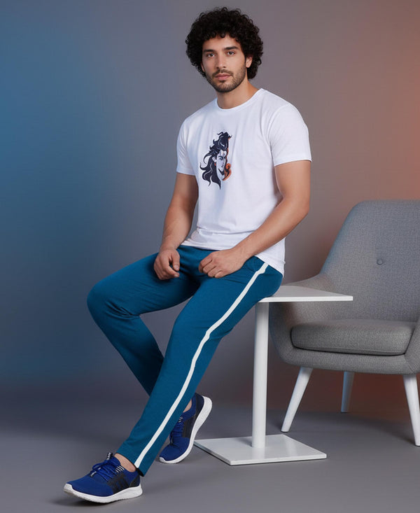 T.T. Men’s Printed Cotton Blend | Graphic Round Neck T-Shirt & Slim Fit Track Pants | Casual Co-ord Set for Men