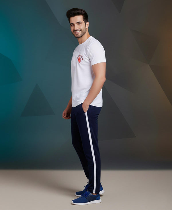 T.T. Men’s Printed Cotton Blend | Graphic Round Neck T-Shirt & Slim Fit Track Pants | Casual Co-ord Set for Men