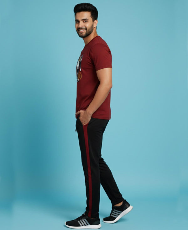 T.T. Men’s Printed Cotton Blend | Graphic Round Neck T-Shirt & Slim Fit Track Pants | Casual Co-ord Set for Men
