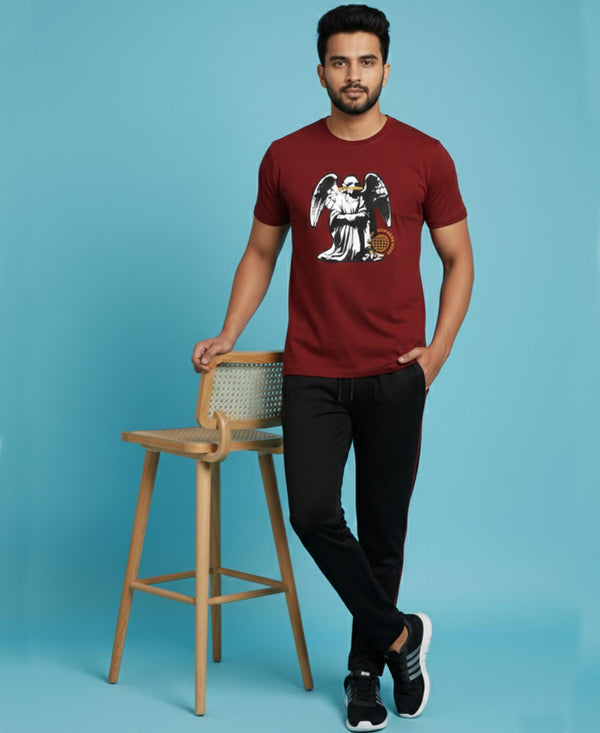 T.T. Men’s Printed Cotton Blend | Graphic Round Neck T-Shirt & Slim Fit Track Pants | Casual Co-ord Set for Men