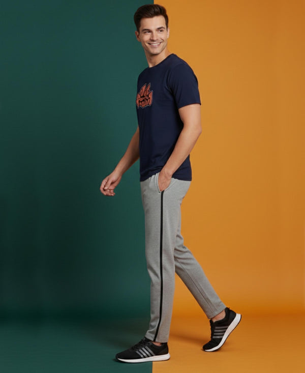 T.T. Men’s Printed Cotton Blend | Graphic Round Neck T-Shirt & Slim Fit Track Pants | Casual Co-ord Set for Men