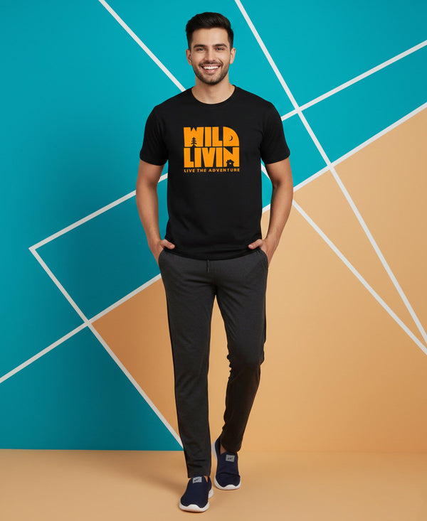T.T. Men’s Printed Cotton Blend | Graphic Round Neck T-Shirt & Slim Fit Track Pants | Casual Co-ord Set for Men