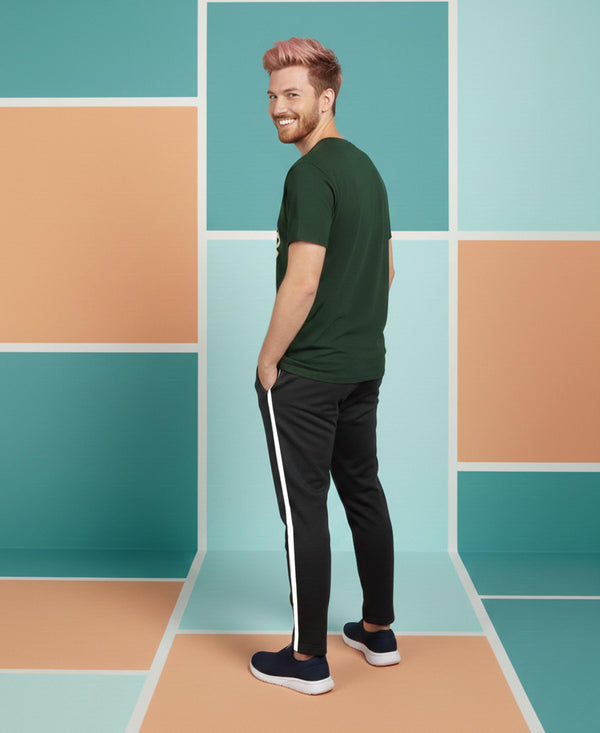 T.T. Men’s Printed Cotton Blend | Graphic Round Neck T-Shirt & Slim Fit Track Pants | Casual Co-ord Set for Men
