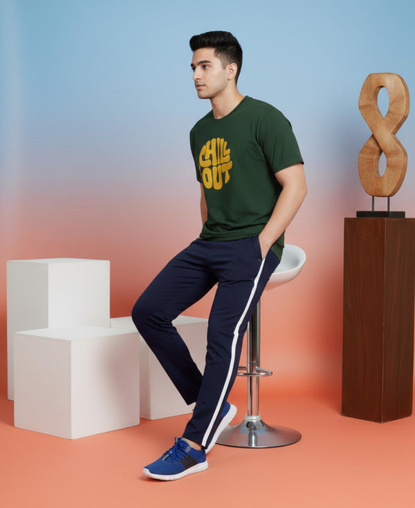T.T. Men’s Printed Cotton Blend | Graphic Round Neck T-Shirt & Slim Fit Track Pants | Casual Co-ord Set for Men