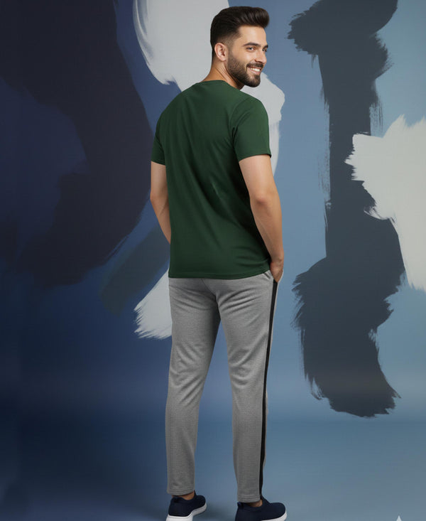 T.T. Men’s Printed Cotton Blend | Graphic Round Neck T-Shirt & Slim Fit Track Pants | Casual Co-ord Set for Men