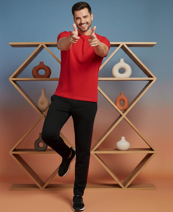 T.T. Men’s Cotton Blend | Solid Round Neck T-Shirt & Slim Fit Track Pants | Comfortable Casual Wear Co-ord Set for Men