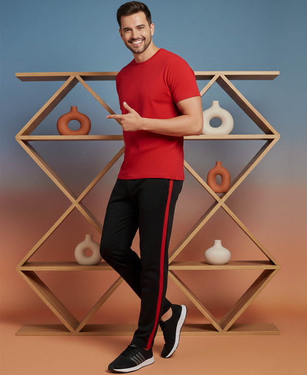 T.T. Men’s Cotton Blend | Solid Round Neck T-Shirt & Slim Fit Track Pants | Comfortable Casual Wear Co-ord Set for Men