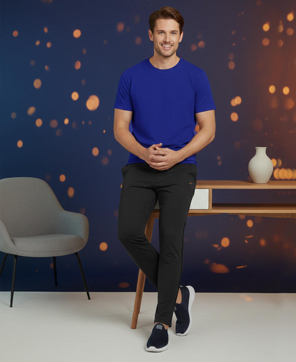 T.T. Men’s Cotton Blend | Solid Round Neck T-Shirt & Slim Fit Track Pants | Comfortable Casual Wear Co-ord Set for Men