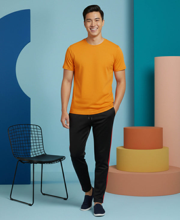 T.T. Men’s Cotton Blend | Solid Round Neck T-Shirt & Slim Fit Track Pants | Comfortable Casual Wear Co-ord Set for Men