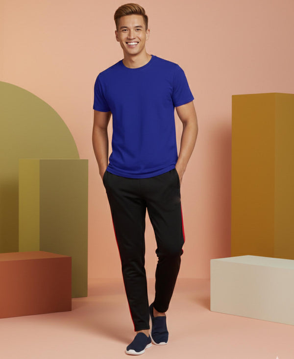 T.T. Men’s Cotton Blend | Solid Round Neck T-Shirt & Slim Fit Track Pants | Comfortable Casual Wear Co-ord Set for Men