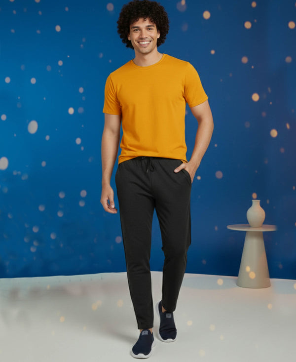T.T. Men’s Cotton Blend | Solid Round Neck T-Shirt & Slim Fit Track Pants | Comfortable Casual Wear Co-ord Set for Men