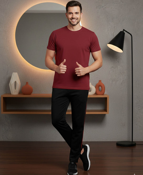 T.T. Men’s Cotton Blend | Solid Round Neck T-Shirt & Slim Fit Track Pants | Comfortable Casual Wear Co-ord Set for Men