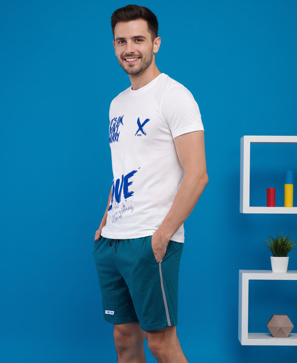 T.T. Men’s Cotton Blend | Printed Round Neck T-Shirt & Regular Fit Shorts | Casual Co-ord Set for Men