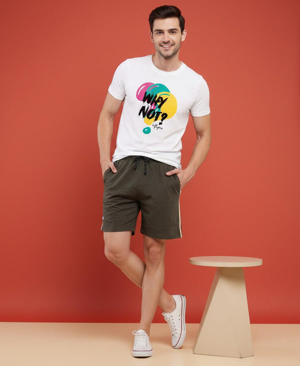 T.T. Men’s Cotton Blend | Printed Round Neck T-Shirt & Regular Fit Shorts | Casual Co-ord Set for Men