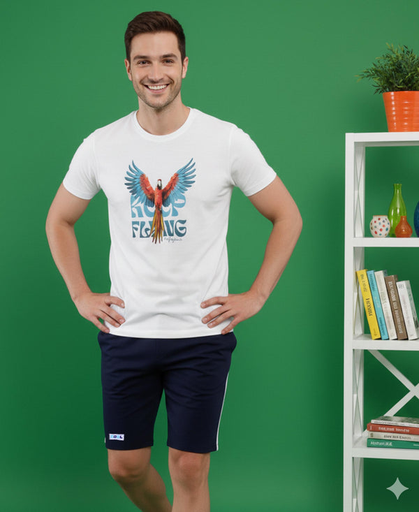 T.T. Men’s Cotton Blend | Printed Round Neck T-Shirt & Regular Fit Shorts | Casual Co-ord Set for Men