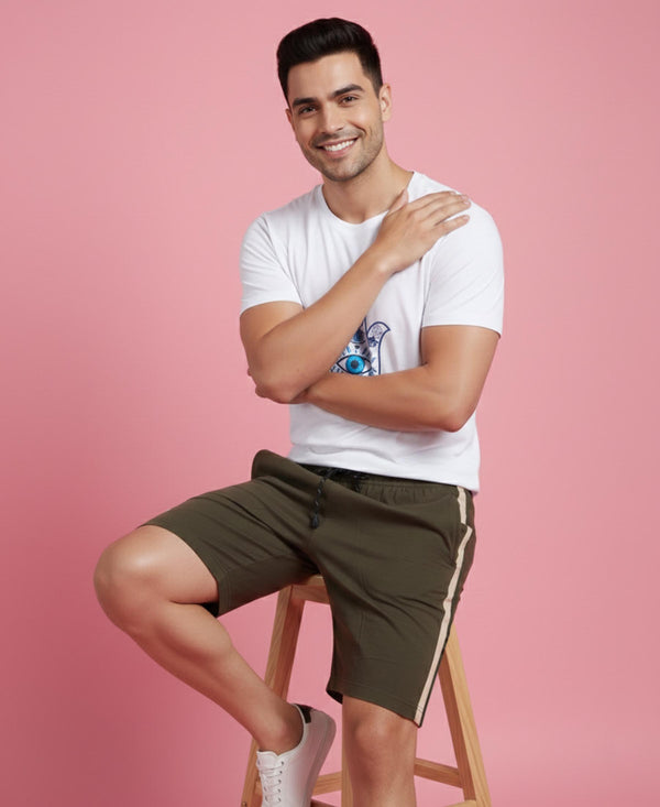 T.T. Men’s Cotton Blend | Printed Round Neck T-Shirt & Regular Fit Shorts | Casual Co-ord Set for Men