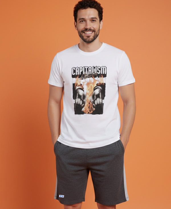 T.T. Men’s Cotton Blend | Printed Round Neck T-Shirt & Regular Fit Shorts | Casual Co-ord Set for Men