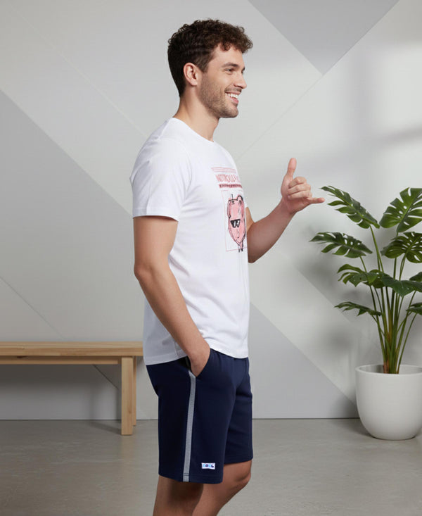 T.T. Men’s Cotton Blend | Printed Round Neck T-Shirt & Regular Fit Shorts | Casual Co-ord Set for Men