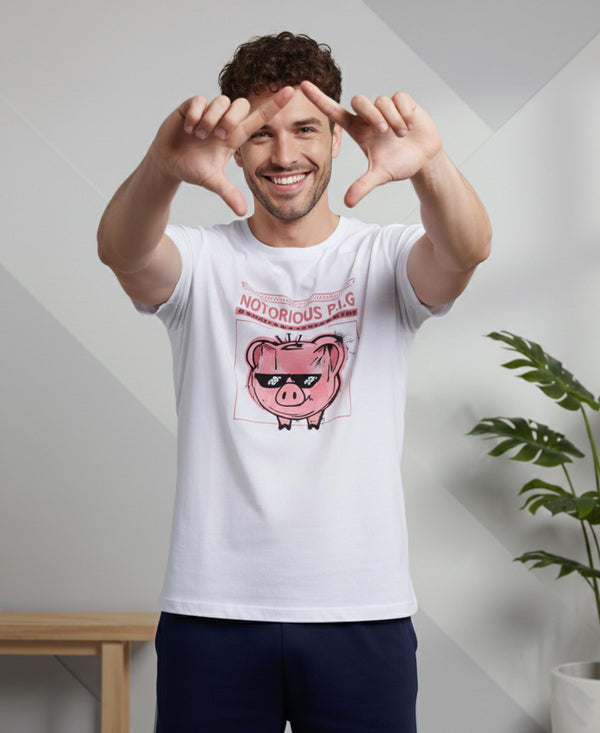 T.T. Men’s Cotton Blend | Printed Round Neck T-Shirt & Regular Fit Shorts | Casual Co-ord Set for Men