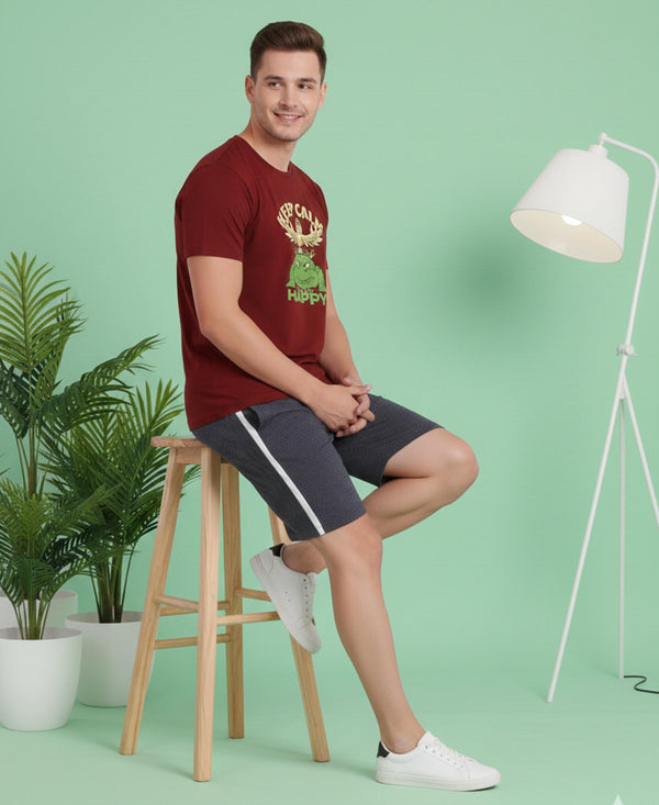T.T. Men’s Cotton Blend | Printed Round Neck T-Shirt & Regular Fit Shorts | Casual Co-ord Set for Men