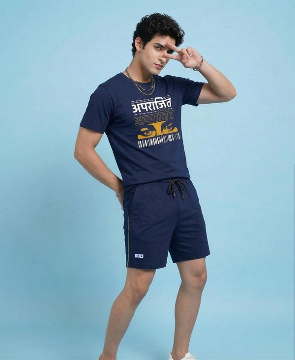 T.T. Men’s Cotton Blend | Printed Round Neck T-Shirt & Regular Fit Shorts | Casual Co-ord Set for Men