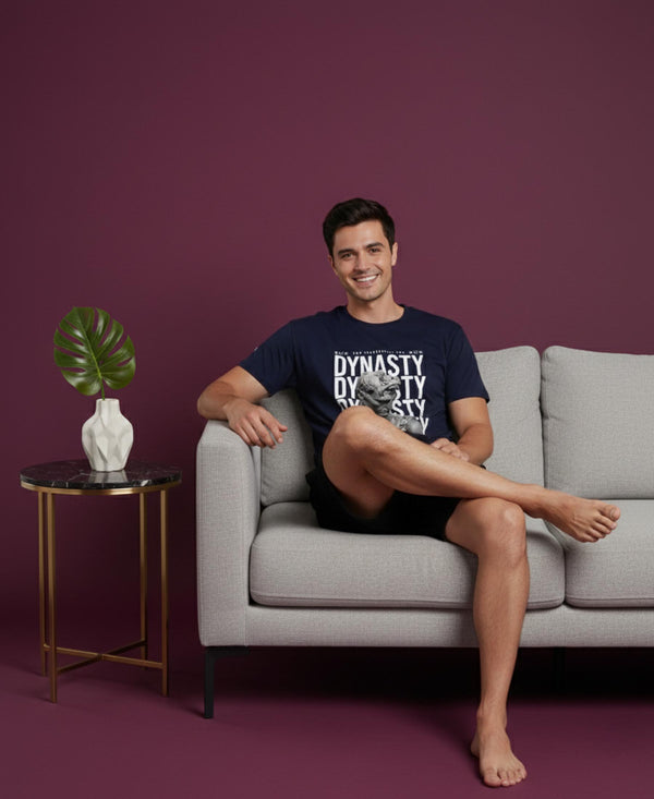 T.T. Men’s Cotton Blend | Printed Round Neck T-Shirt & Regular Fit Shorts | Casual Co-ord Set for Men