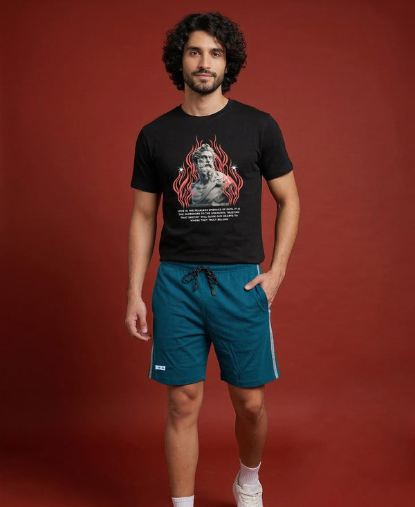 T.T. Men’s Cotton Blend | Printed Round Neck T-Shirt & Regular Fit Shorts | Casual Co-ord Set for Men