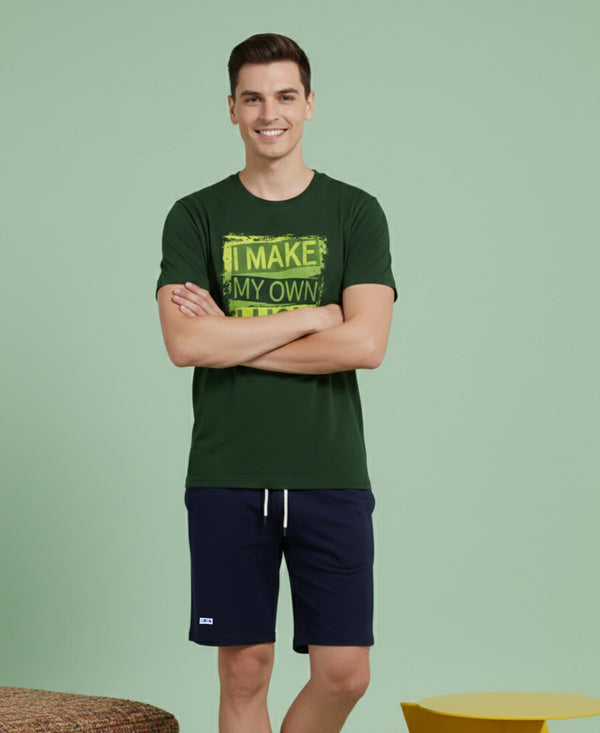 T.T. Men’s Cotton Blend | Printed Round Neck T-Shirt & Regular Fit Shorts | Casual Co-ord Set for Men