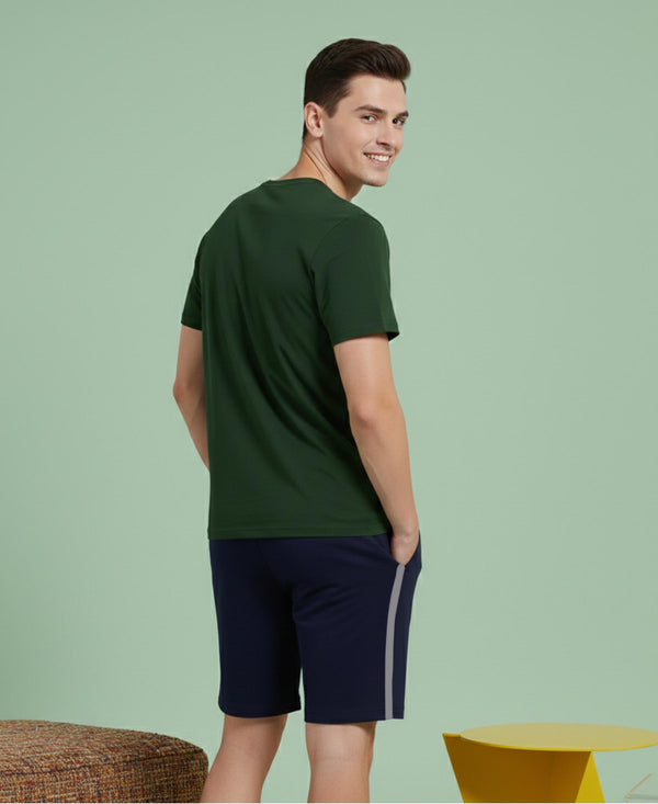 T.T. Men’s Cotton Blend | Printed Round Neck T-Shirt & Regular Fit Shorts | Casual Co-ord Set for Men
