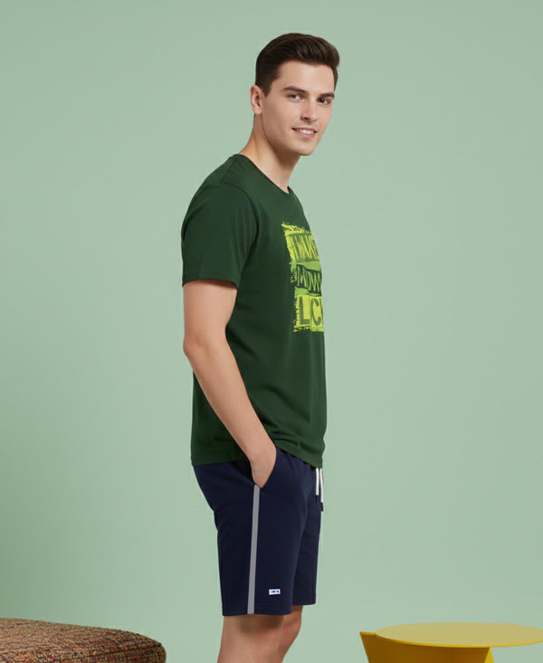 T.T. Men’s Cotton Blend | Printed Round Neck T-Shirt & Regular Fit Shorts | Casual Co-ord Set for Men