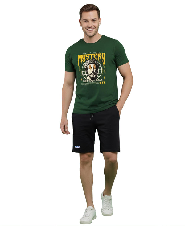 T.T. Men’s Cotton Blend | Printed Round Neck T-Shirt & Regular Fit Shorts | Casual Co-ord Set for Men