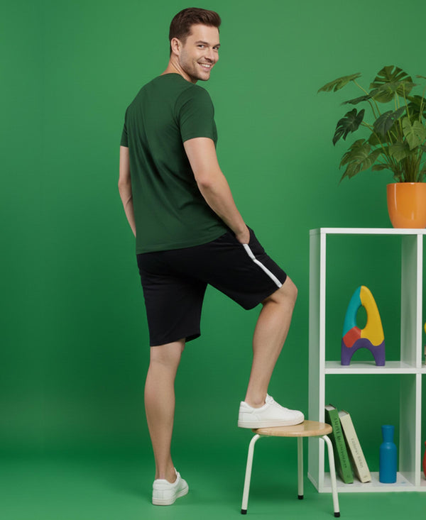 T.T. Men’s Cotton Blend | Printed Round Neck T-Shirt & Regular Fit Shorts | Casual Co-ord Set for Men