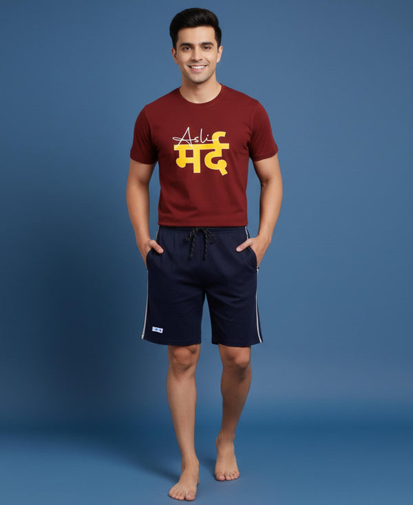 T.T. Men’s Cotton Blend | Printed Round Neck T-Shirt & Regular Fit Shorts | Casual Co-ord Set for Men