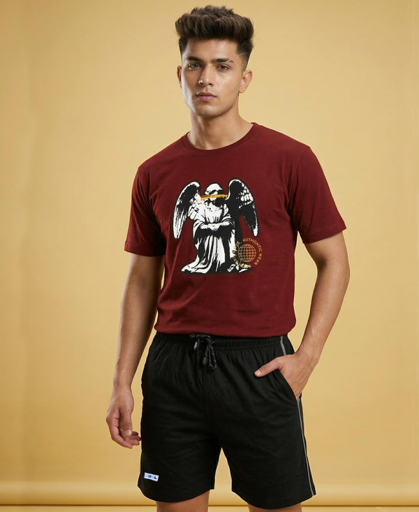 T.T. Men’s Cotton Blend | Printed Round Neck T-Shirt & Regular Fit Shorts | Casual Co-ord Set for Men