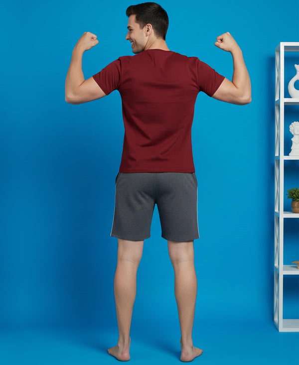 T.T. Men’s Cotton Blend | Printed Round Neck T-Shirt & Regular Fit Shorts | Casual Co-ord Set for Men