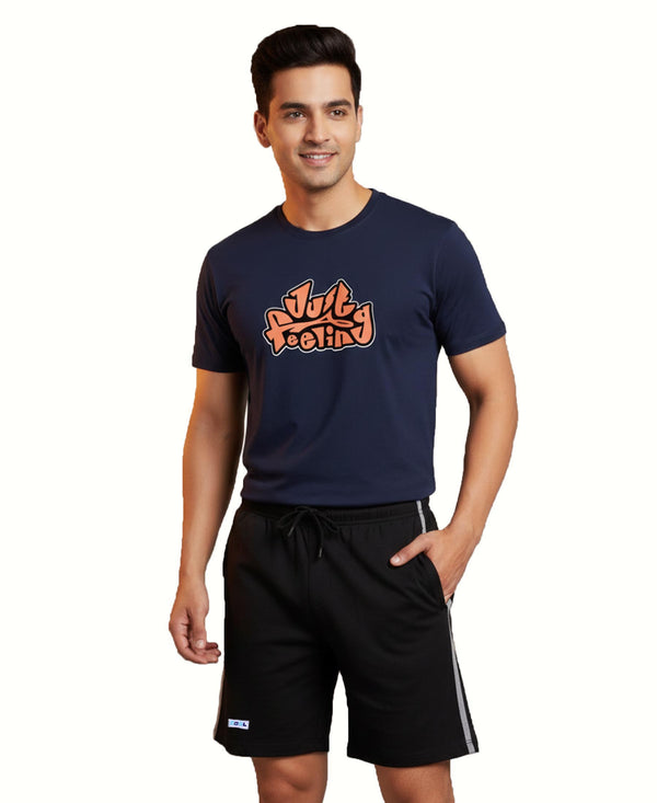 T.T. Men’s Cotton Blend | Printed Round Neck T-Shirt & Regular Fit Shorts | Casual Co-ord Set for Men